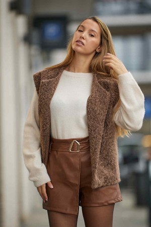 Jupe short simili brun