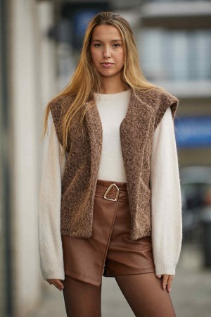 Jupe short simili brun