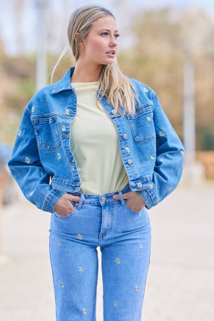 Veste en jeans fleur